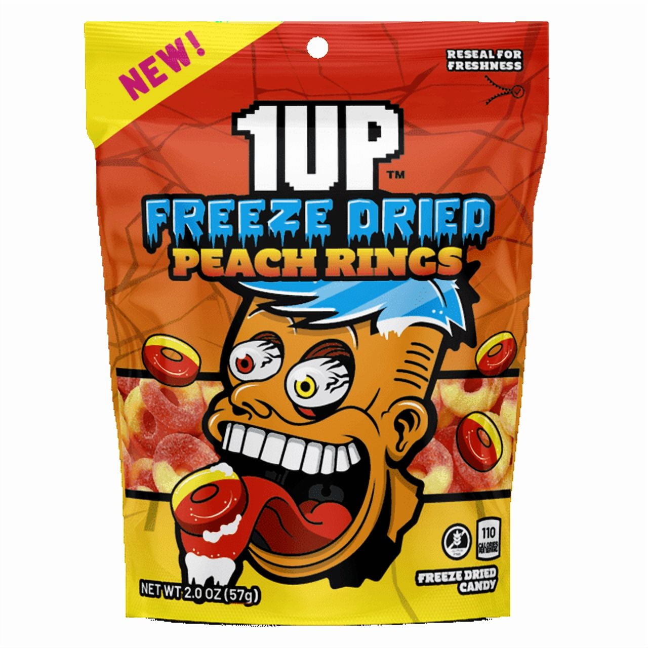 1UP Freeze Dried Peach Rings, 2.0 OZ Resealable Bag-3pack