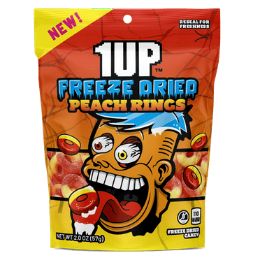 1UP Freeze Dried Peach Rings, 2.0 OZ Resealable Bag (Pack of 2)
