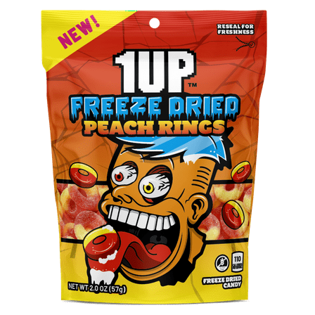 1UP Freeze Dried Peach Rings, 2.0 OZ Resealable Bag
