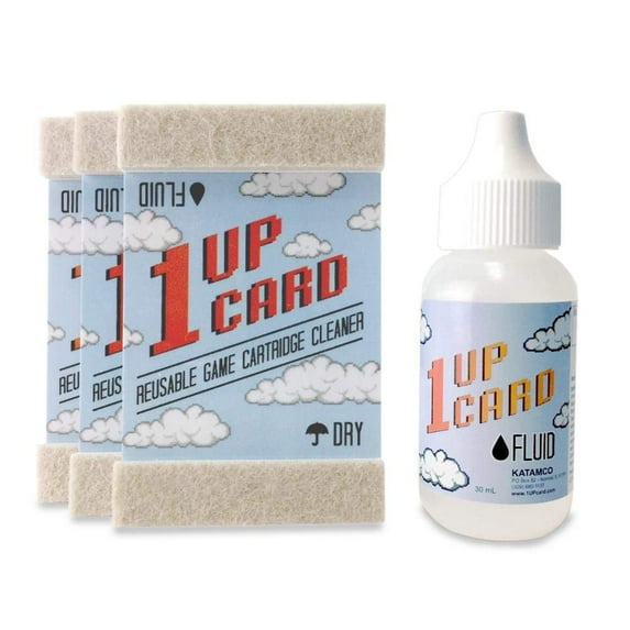 1UPcard Video Game Cartridge Cleaning Kit | 3 Pack of Cards with Cleaning Fluid | Compatible With Nintendo, Super NES, Sega Genesis, N64, Gameboy, Atari & More