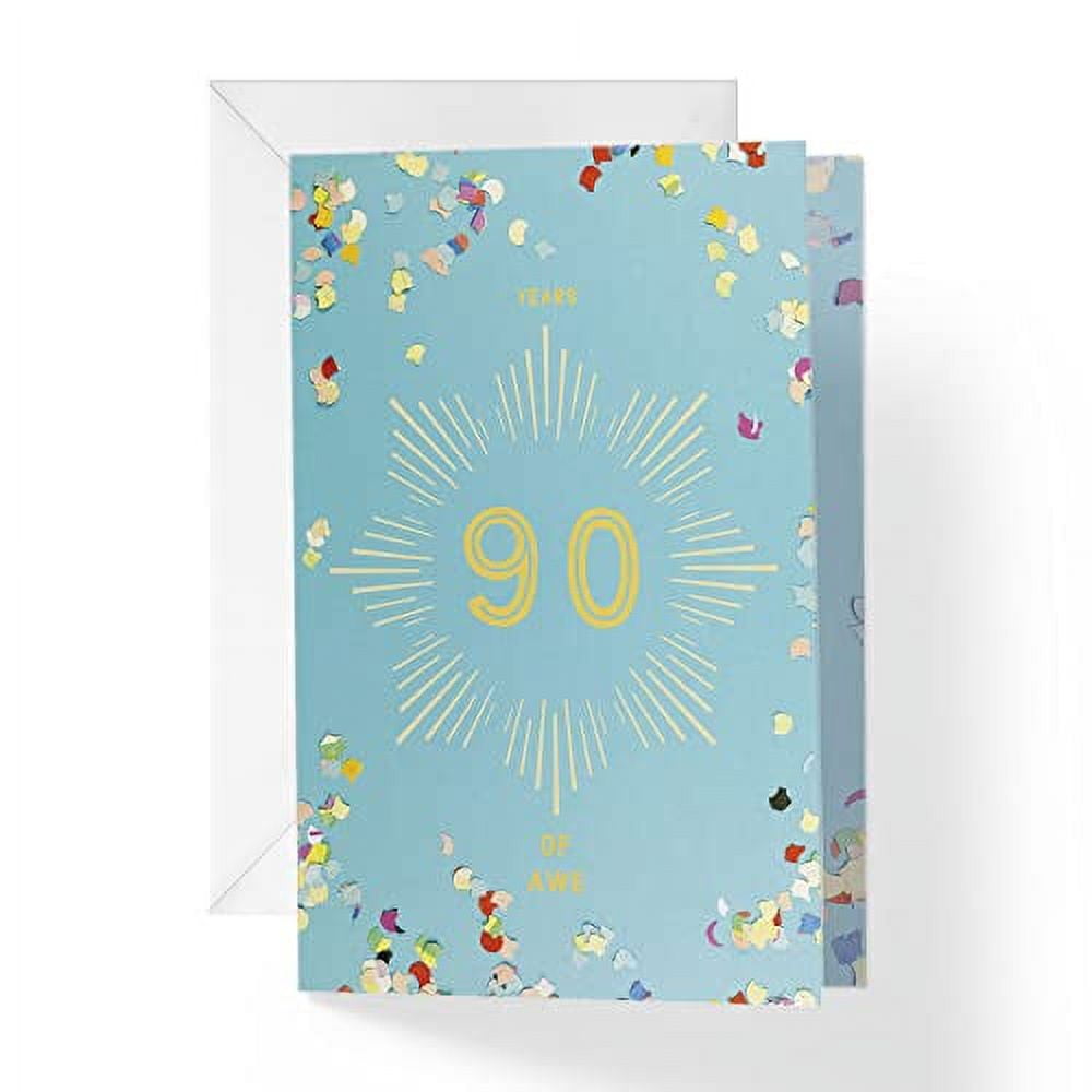 1Up Greetings 90th Birthday Card with Envelope - Baby Blue & Confetti ...
