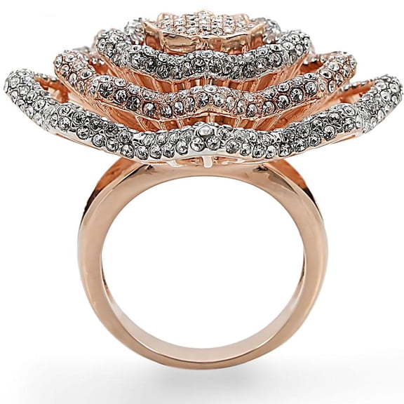 Rose Gold + Rhodium Brass Ring with Top Grade Crystal in Clear for Women Style 1W023