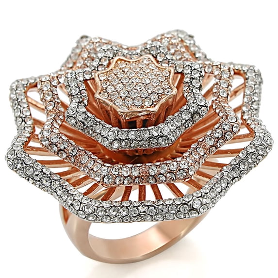 Rose Gold + Rhodium Brass Ring with Top Grade Crystal in Clear for Women Style 1W023