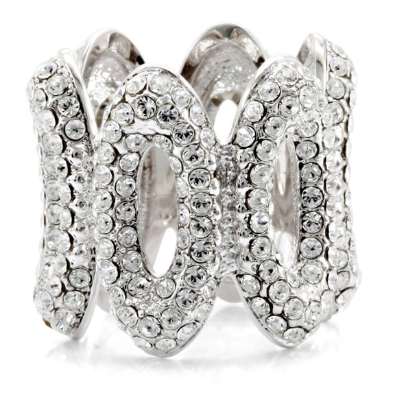 1W032 - Rhodium Brass Ring with Top Grade Crystal in Clear