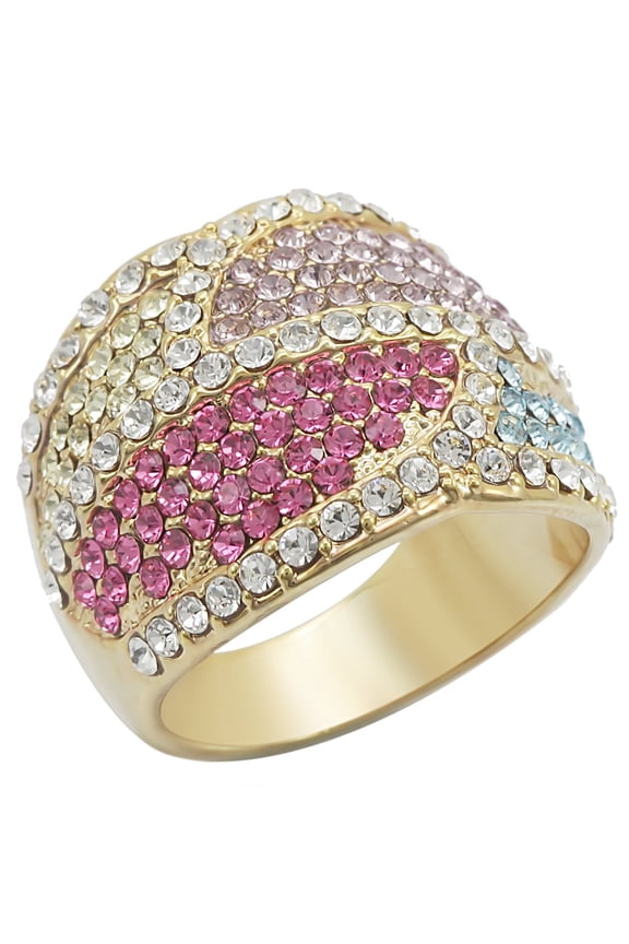 Gold Brass Ring with Top Grade Crystal in Multi Color for Women Style 1W053