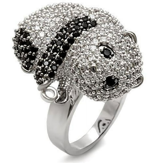 Rhodium + Ruthenium Brass Ring with AAA Grade CZ in Black Diamond for Women Style 1W083