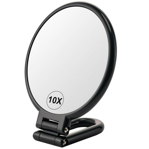1X/10X Magnifying Handheld Mirror Double Sided, Foldable Travel Makeup Mirror, Adjustable Rotation Pedestal Hand/Hanging/Desk Vanity Mirror-Black