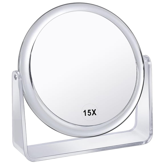 1X/15X Double Sided Rotating Vanity Makeup Mirror, 360 Swivel Tabletop Counter Mirror, Portable Magnifying Mirror for Bathroom Grooming Shaving, Ideal Gift for Women