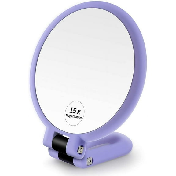 1X 15X Magnifying Hand Held Mirror,Double Side Folding Hand Mirror for Women with Adjustable Handle,Portable Travel Makeup Hand Mirror Shaving Bathroom (Army Green)