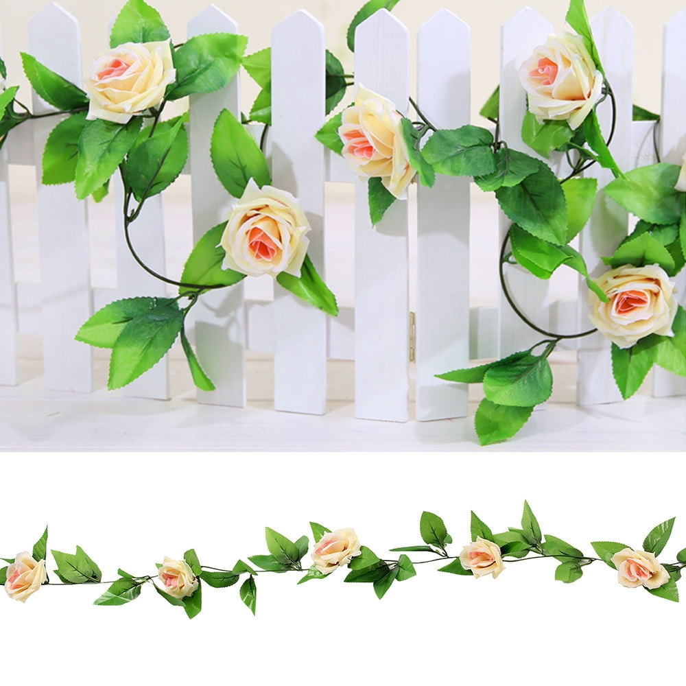 2.5m Artificial Flower Silk Rose Leaf Garland Vine Ivy Home Wedding Garden Décor White