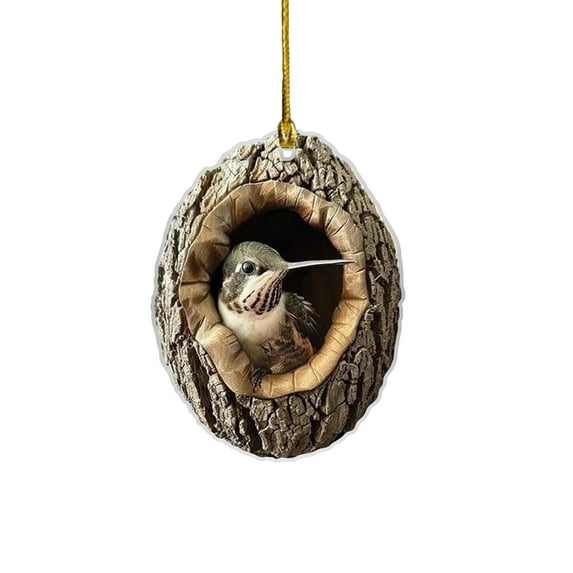 1X Acrylic Hummingbird Ornament, 2D Bird On Tree Stump Design With Realistic Detail, For Home Decor, Office Display, Holiday Decorations, Gift For Bird Lovers, Teens, S