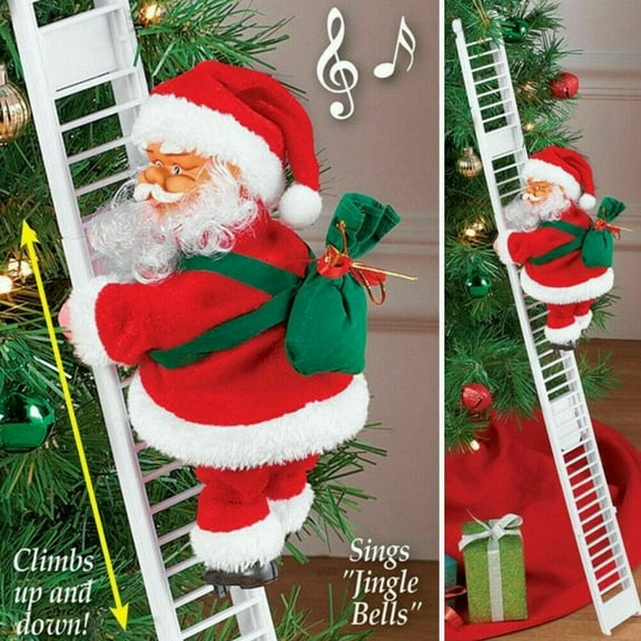 1X Animated Musical Santa Claus Electric Climbing Ladder Up Tree Christmas Figurine Party Decor