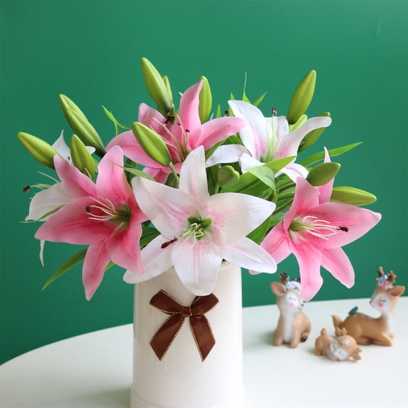 1X Artificial Lily Flower Clearance! Nomeni Single 3-Head Lily Artificial Flower--White, Fake Flowers Promotion Sale!