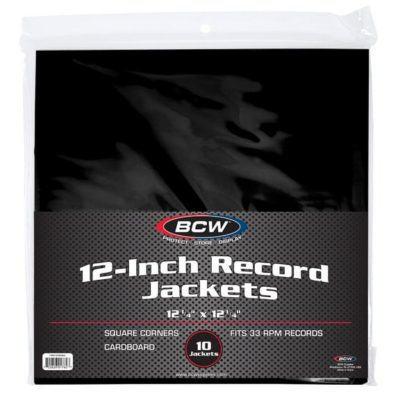 1X BCW 12 Inch Record Paper Jacket - No Hole - Black (Pack of 10)