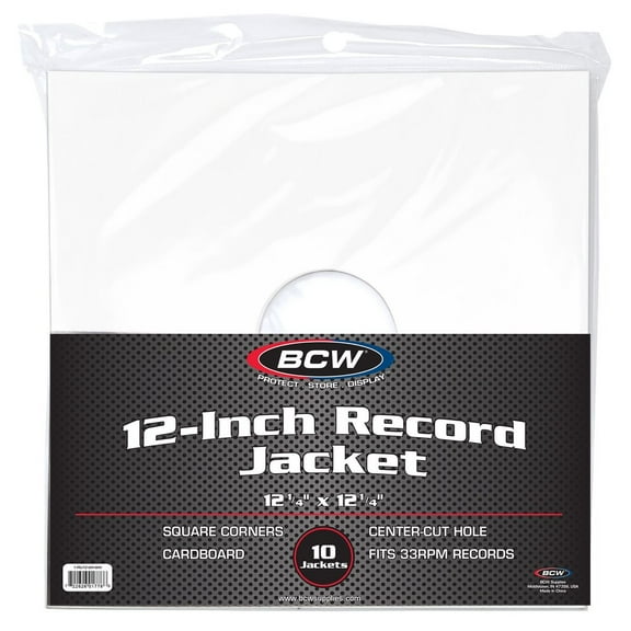 1X BCW 12 Inch Record Paper Jacket - With Hole - White (Pack of 10)
