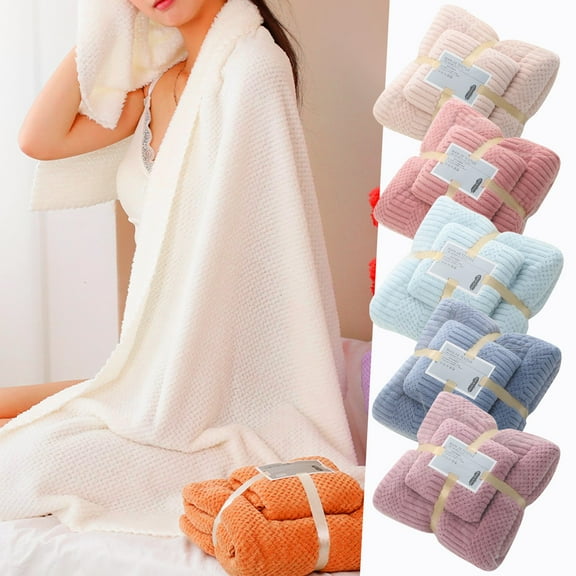 1X Bath Towel + Towel Set Towel Two in One Soft and High Density Set Coral Absorben Fleece and Towel Bath Home Textiles Bath Towel