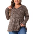thumbnail image 1 of DARING DIVA Women's Plus Size Floral V Neck Long Sleeve Ruffle Tunic Blouses 1X Brown Orange, 1 of 6