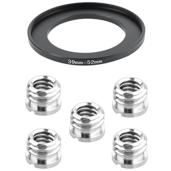 1X Camera 39Mm To 52Mm Metal Step Up Ring Adapter & 5X 1/4 Inch To 3/8 Inch Convert Screw Standard Adapter