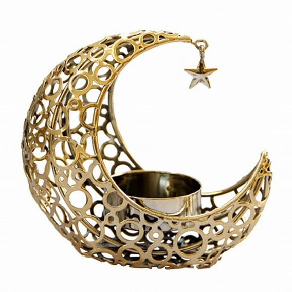 1X Candle Holder - Crystal Pillar Candle Holders Moon Shaped Metal Candle Holders Moon Candle Stand Decorative Candlestick Holders for Table Centerpiece 4X3.8Inch