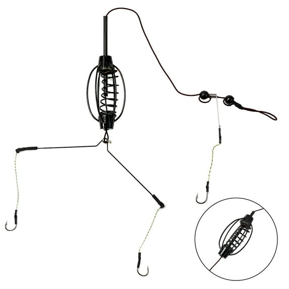 1X Carp Fishing Feeder European Carp Fishing Cages Hook Rig Set Inline -Method Feeder Tackle -Nest Spring Hook Fishing Equipment