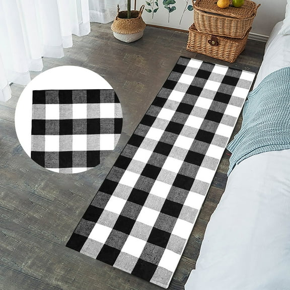 1X Carpet Plaid Check Rug 24In X 51.18In Cotton Hand-Woven Indoor/Outdoor Area Rugs Carpet