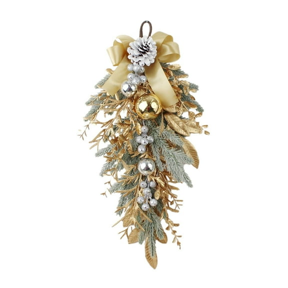 1X Christmas Wreath - Christmas Wreath Christmas Door Decorations Wreath with Christmas Golden Twigs Artificial Christmas Indoor Outdoor Wreath Decorations