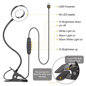 1X Clip On Light Led 3 Color Modes Reading Desk Lamp 360Rotatable Bedside Light