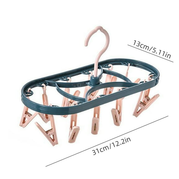 1X Clothes Hanger Plastic Drying Rack 12 Clip Windproof Multi Functional Dormitory Home Drying Underwear Underwear Drying Rack Student Socks Rack