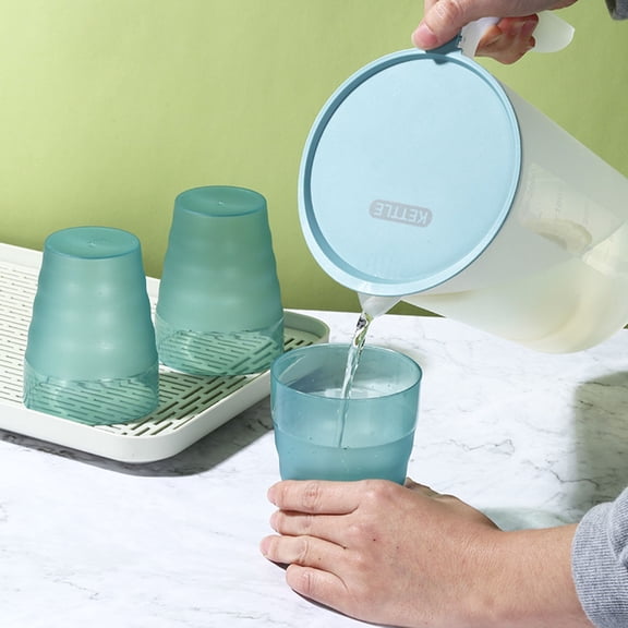 1X Cold Water Bottle + 3X Cups Plastic Thickened Large Capacity Cold Water Bottle Cup Set Domestic Flask Cold Water Bottle Juice Teapot with Scale