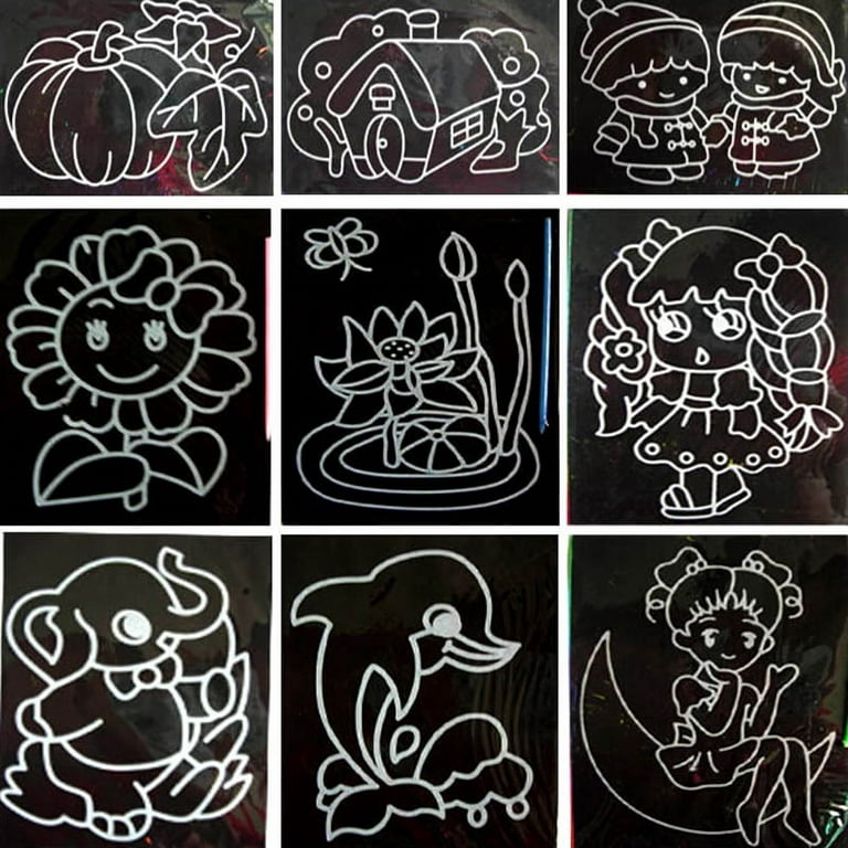 Scratch Art Paper Magic Painting Paper with Drawing Stick for Kids