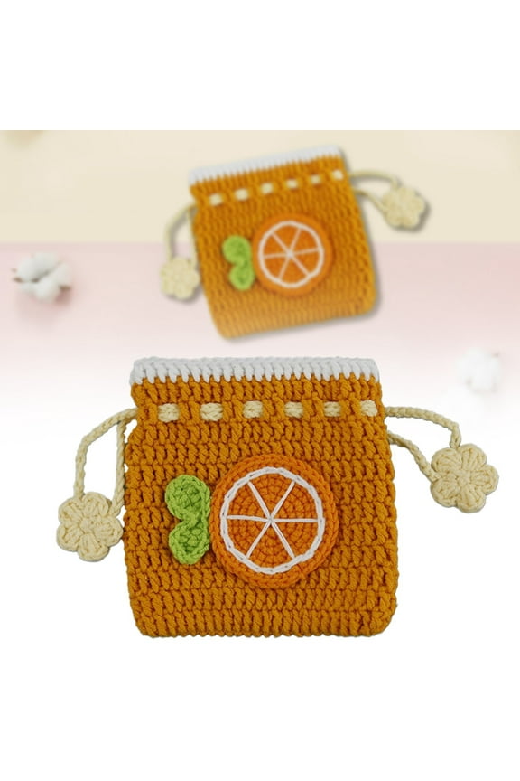 1X Crocheted Drawstring Bag Small Crochet Wallet Cute and Interesting Orange Change Wallet Suitable for Gifts for Women and Girls Home Textile Storage