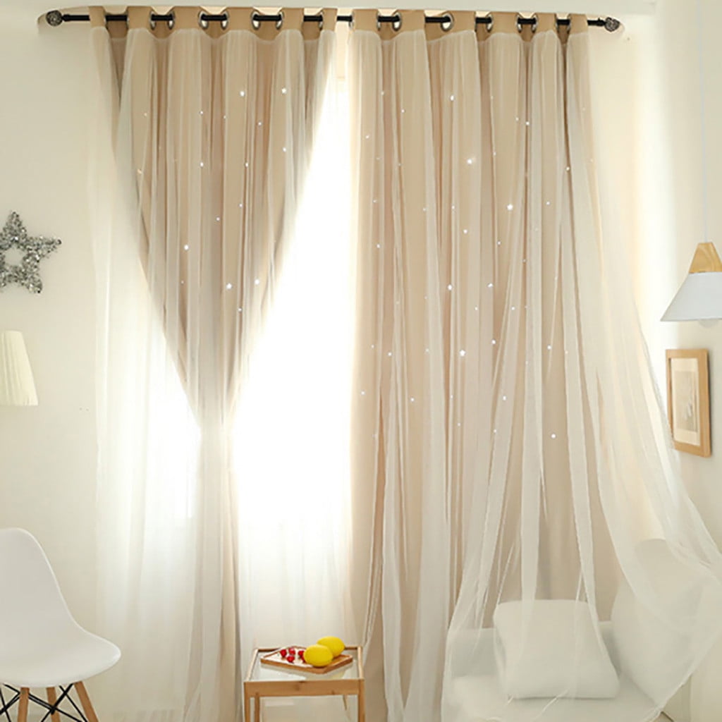 1X Curtain (Double Curtain) Starry Sky Sheer Curtain Tulle Window Treatment Voile Drape Valance Double-Deck
