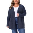 thumbnail image 1 of DARING DIVA Women's Plus Open Front Long Sleeve Lightweight Cardigans 1X Dark Blue, 1 of 6