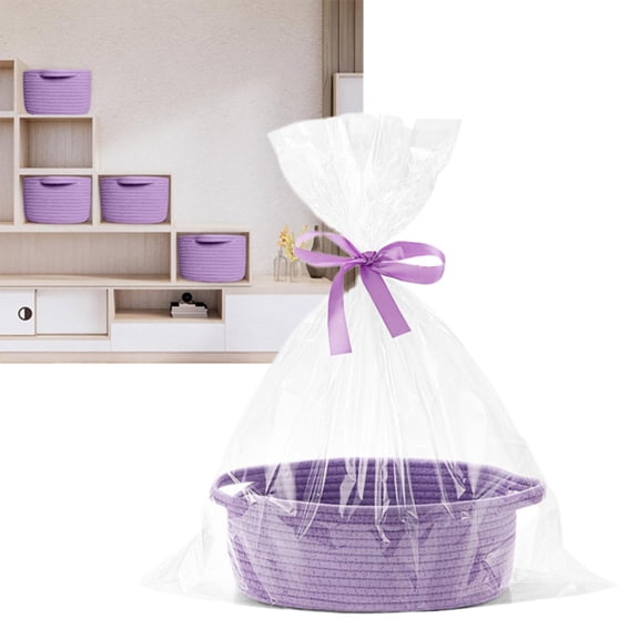 1X Decorative Empty Gift Basket Storage Basket Small Basket with Gift Bag and Ribbons 12"X 8" X 5" Cute Small Woven Basket Rope Shelf Toys Storage Basket with Handle Decorative Empty Gift Basket