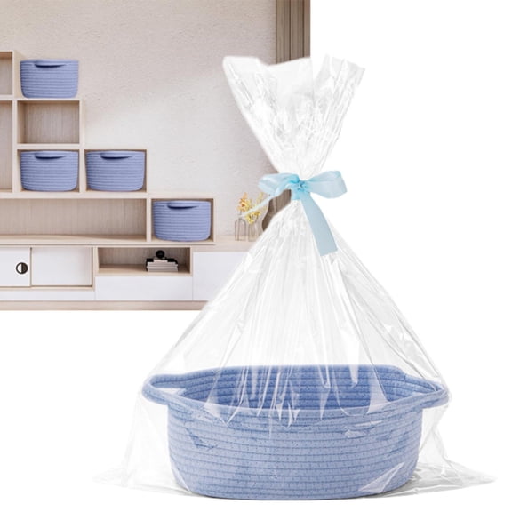 Small Basket With Gift Bag and Ribbons 12"X 8" X 5" Cute Small Woven Basket Rope Shelf Toys Storage Basket With Handle Decorative Empty Gift Basket