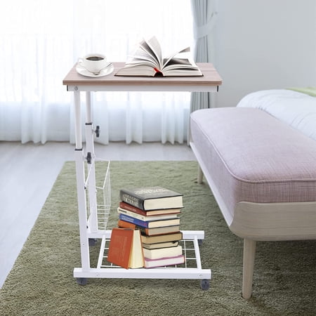 1X Desk Adjustable Bedside Sofa Side Table Wheels Hospital Overbed Rolling Tray