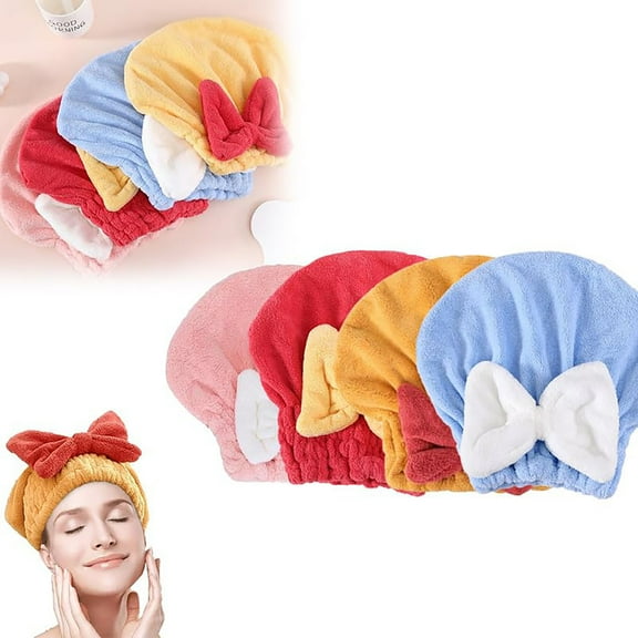 1X Dry Hair Cap New Super Absorbent Hair Towel Wrap for Wet Hair Soft Absorbent Quick Drying Cap With Bow Knot Efficieint Super Absorbent Hair Towel Wrap Hair Towel Wrap for Women Towel