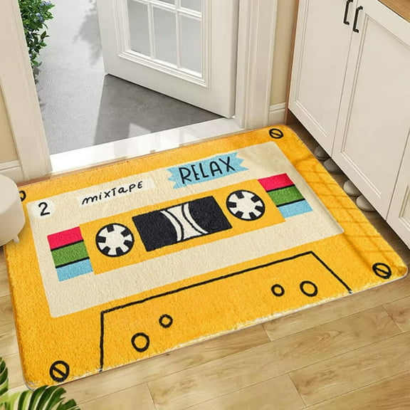 1X Floor Mat Funny Retro Cassette -Creative Entrance Door Mat- Anti-Slip Floor Mats for Living Room, Bathroom/Soft Carpet