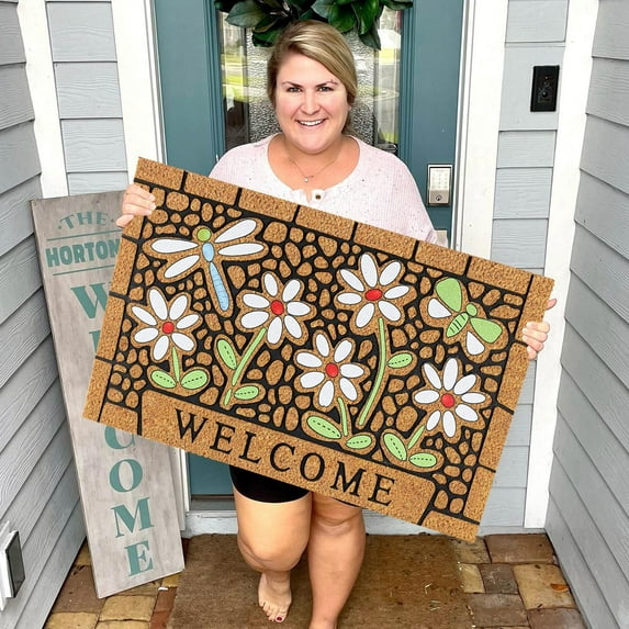1X Floor Mat Spring and Summer Flowers , Printed Brown Floor Mats