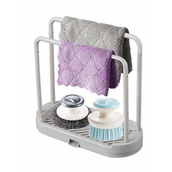 1X Grey Kitchen Sink Rack Organizer Tray Rust-Proof Sponge Dishcloth Holder