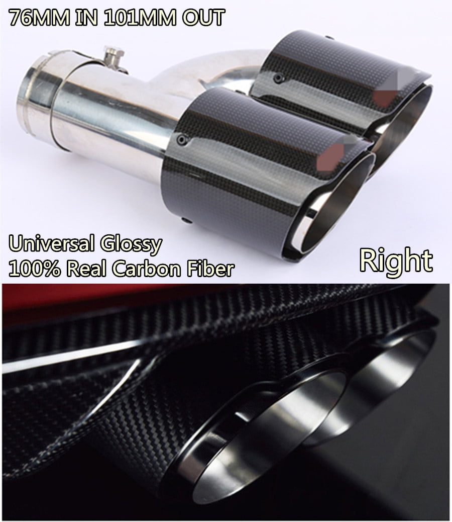 1X H Style Right Side Steel+Carbon Fiber Car Dual Pipe Exhaust Pipe