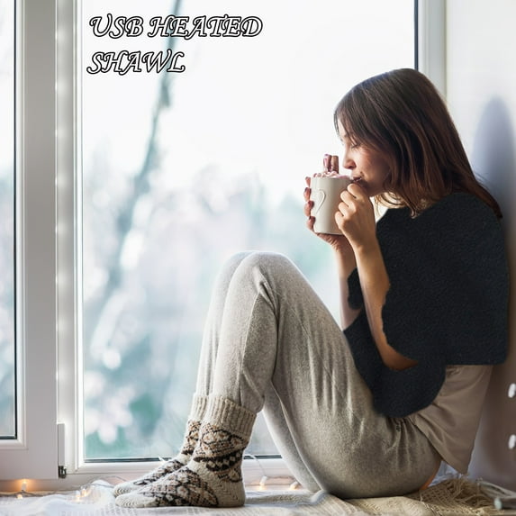 1X Heating Shawl Usb Heated Shawl, Warm Electric Throws Flannel Blanket Heating Cushion Pad Blanket