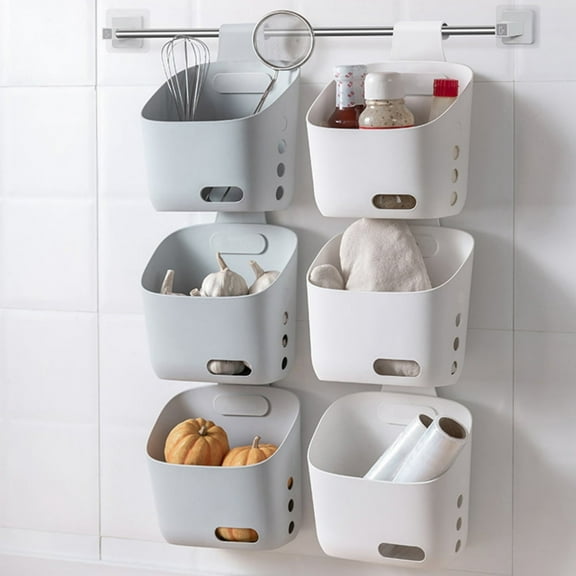 1X Kitchen Storage Basket,Hanging Plastic Baskets for Organizing Over The Door/Wall Mount Cabinet Organizer Storage Basket In Kitchen Bathroom Shower Hanging Basket