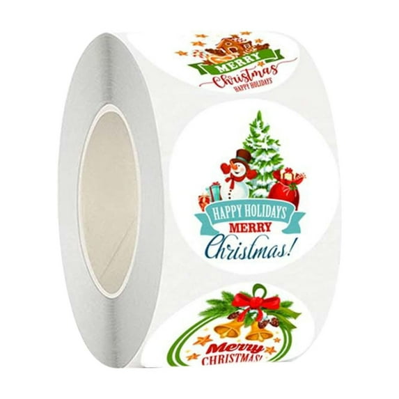 1X Merry Christmas Decorative Label - 500 Pcs Merry Christmas Stickers Roll 1" Round Tags Snowman Bell Self Adhesive Xmas Decorative Envelope Seals Stickers