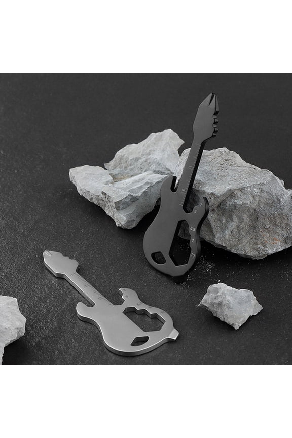 1X Multifunctional Keychain Multitool Gadgets Pocket Stainless Steel Tool Card Guitar/Bear Optional Outdoor Camping Multitool Black Guitar Fangkenuo