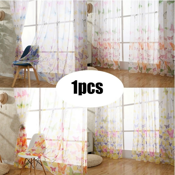 1X One Curtain Butterfly Sheer Curtain Window Treatment Voile Drape Valance 1 Panel Fabric Curtain