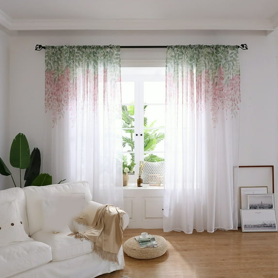 1X One Curtain Leaves Sheer Curtain Tulle Window Treatment Voile Drape Valance 1 Panel Fabric Curtain