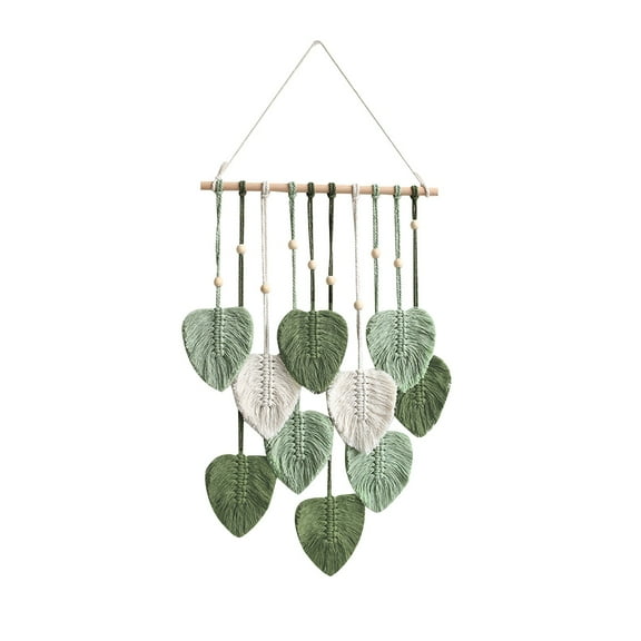 Hangs - Household Pendant - Handmade Macrame Wall Hanging Leaves Large Boho Feather Tapestry Chic Yarn Woven Art Decor For Nursery Bedroom And Living Room - 1X Ornament