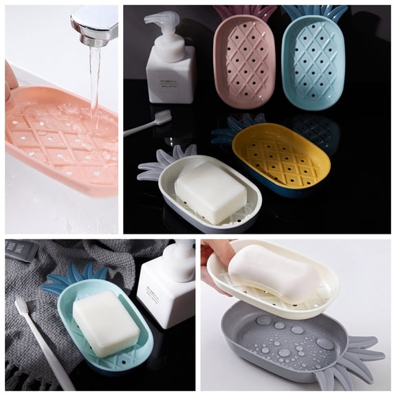 1X Pineapple Soap Box Dual Pineapple Draining Soap Tray Smooth Easy To Clean Detachable Cute Pineapple Shape Bar Soap Holder for Home Bathroom Shower Soap Storage Bathroom Products