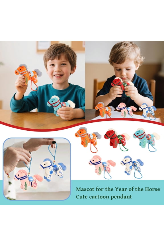 1X Plush Toy - Year Of The Horse Mascot Hanging Ornament, Cute Cartoon Design, Light Blue Color With Decorative Details - Gift For Kids, Home Decor, Festival Decoration